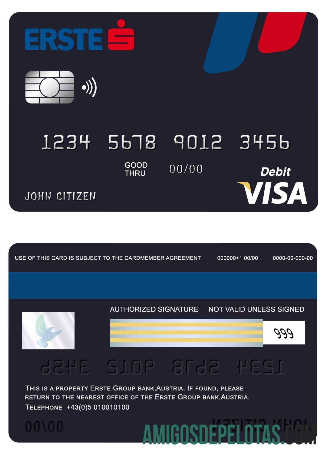 Cartão Visa do Banco Áustria Erste Group exemplo